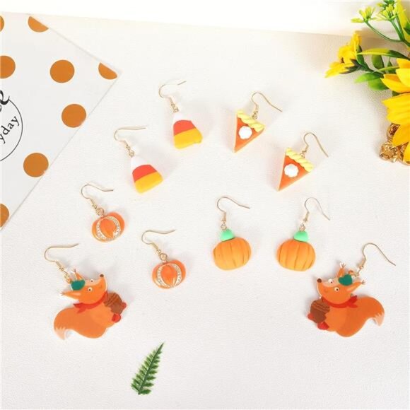 Thanksgiving Fall Earrings: Maple Leaf, Candy Corn, Turkey & Pumpkin Designs - Picture 4 of 7